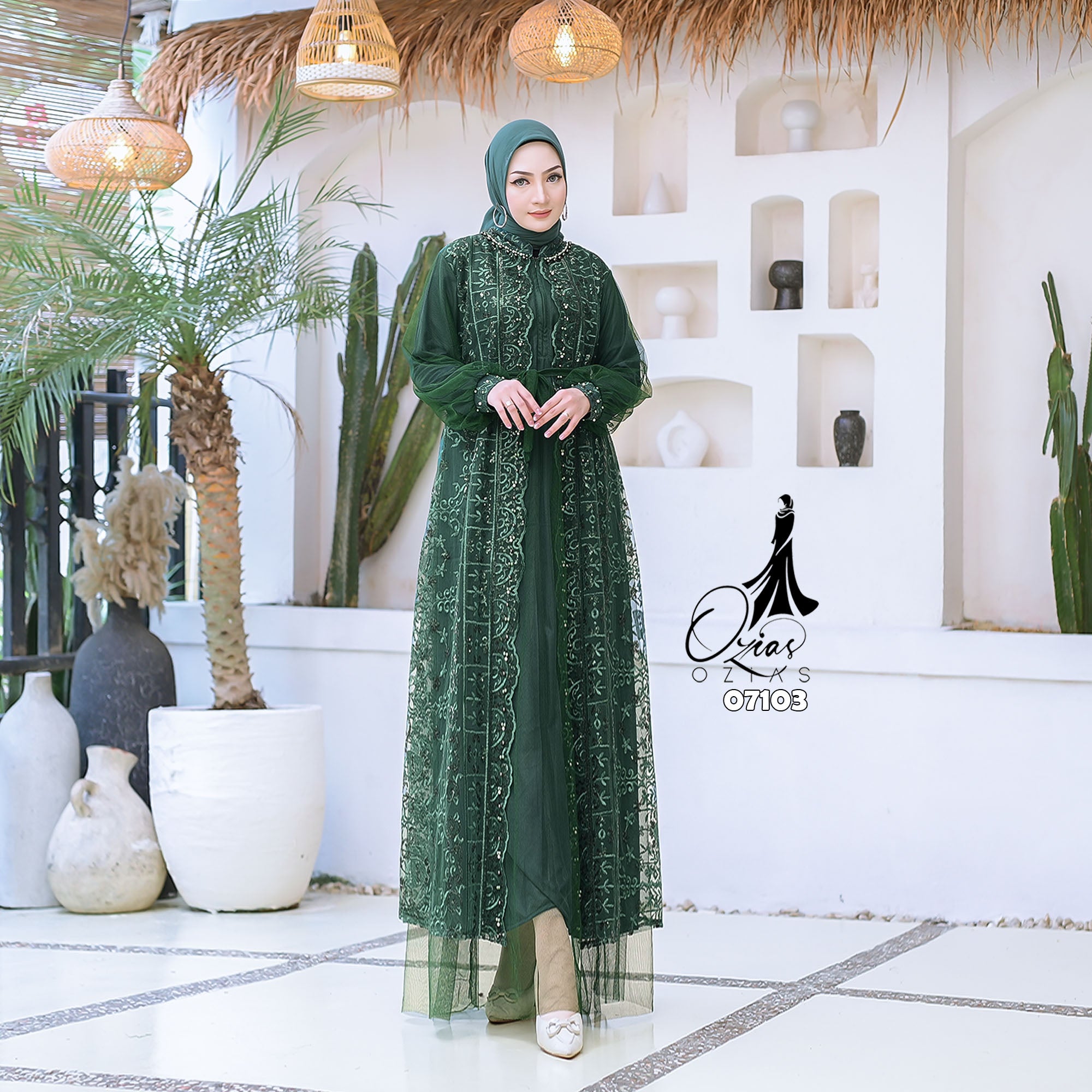 GAMIS OZIAS TILE 07103 LD 105 120 150 I Gamis Kondangan Wanita I Gamis Wisuda Mewah 2XL 5XL