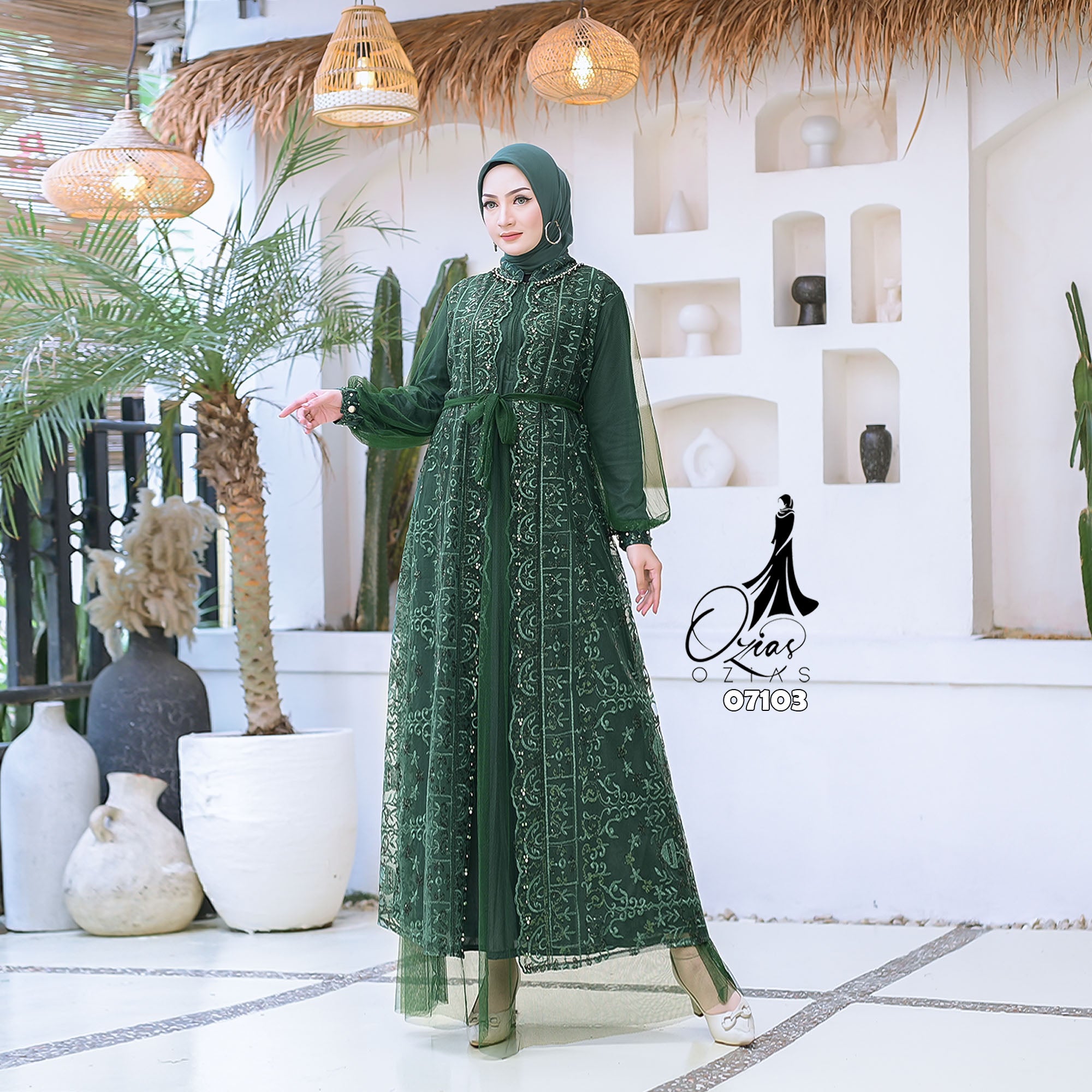 GAMIS OZIAS TILE 07103 LD 105 120 150 I Gamis Kondangan Wanita I Gamis Wisuda Mewah 2XL 5XL