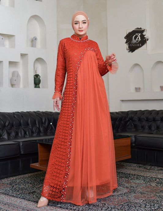 GAMIS OZIAS BROKAT INAYA FIMELA 09951 LD 105 I Gamis Kondangan Wanita I Gamis Fashion Casual