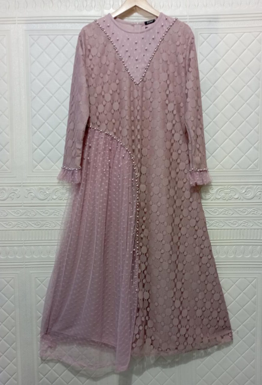 GAMIS OZIAS BROKAT POLKA 09218 LD 105 & LD 120 I Gamis Fashion Remaja I Gamis Pesta Kondangan Muslim Nyaman Dress Mewah