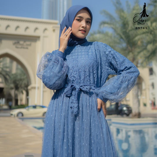 GAMIS OZIAS BROKAT FIMELA 09741 LD 105 & LD 120 I Gamis Tangan Balon I Gamis Kondangan Busui Friendly Nyaman Panjang Dress