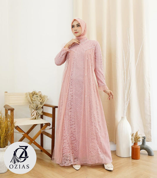 GAMIS OZIAS BROKAT ROSE 09713 LD 105 I Gamis Fashion Muslimah I Gamis Kondangan Remaja  Motif Nyaman