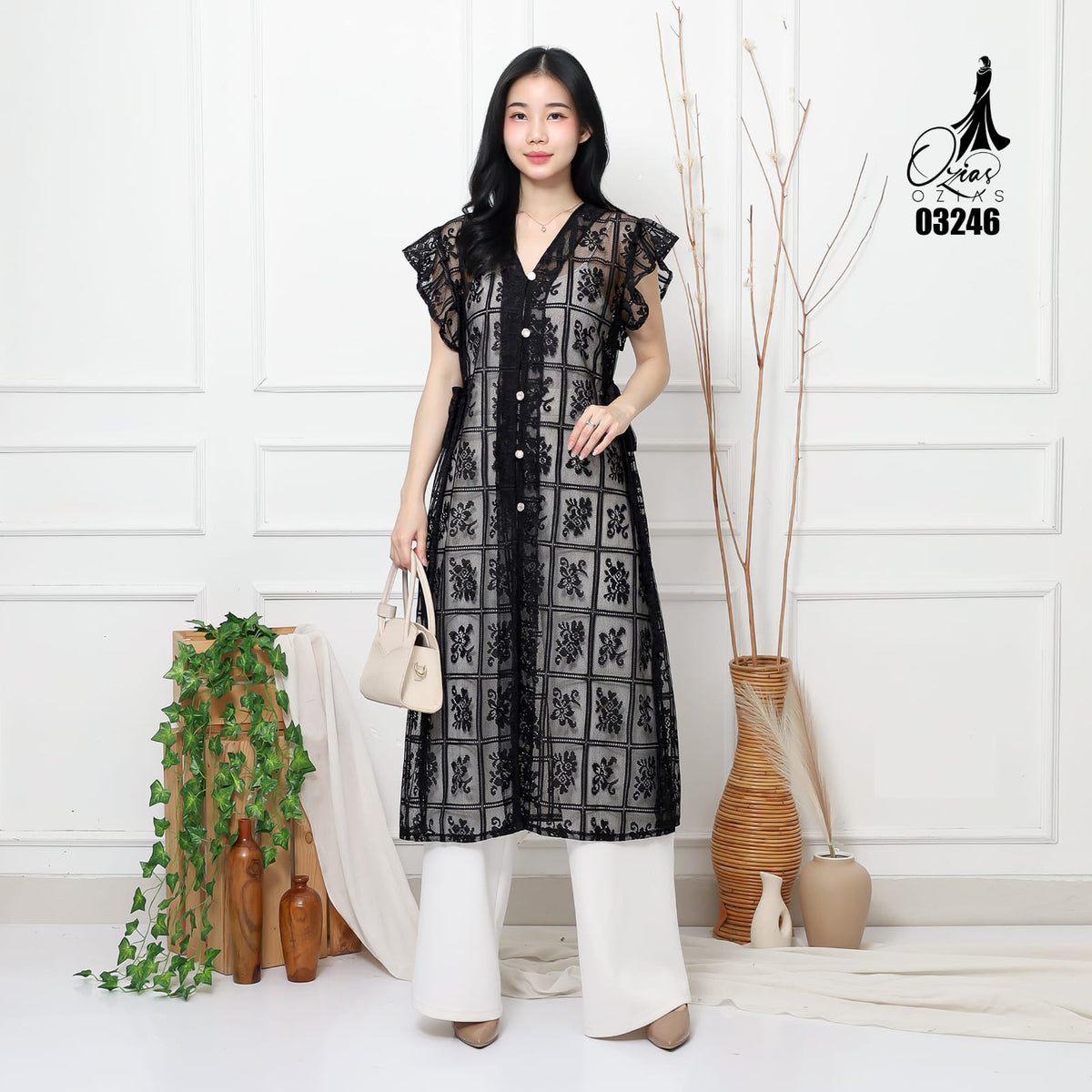 VEST OUTER OZIKO BROKAT SNOW WHITE 03246 LD 105 I Outer Kondangan Wanita I Outer Fashion Muslimah