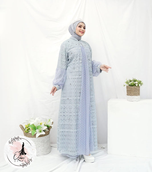 GAMIS OZIAS BROKAT ARABELLA 09868 LD 105 & LD 120 I Gamis Wanita cantik I Fashion Muslim Panjang Santai 2XL