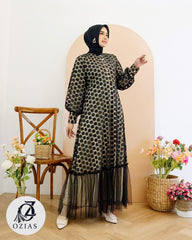 GAMIS OZIAS BROKAT POLKA BELT 09795 LD 105 I Gamis Simpel Belt I Gamis Remaja Muslimah Santai Dress