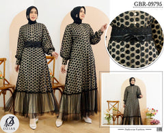 GAMIS OZIAS BROKAT POLKA BELT 09795 LD 105 I Gamis Simpel Belt I Gamis Remaja Muslimah Santai Dress