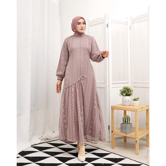 GAMIS OZIAS BROKAT NAZILLA 09710 LD 105 I Gamis Pesta Muslimah I Gamis Wisuda Remaja   Nyaman Panjang Wanita