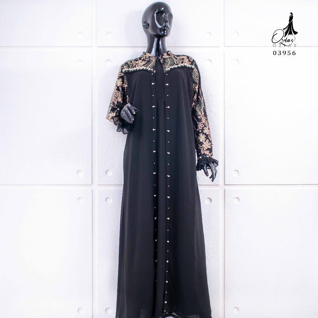 GAMIS OZIAS TILE BORDIR COMBI CERUTY 03956 LD 105CM I Gamis Abaya Muslimah I Fashion Muslimah Busui Friendly Nyaman