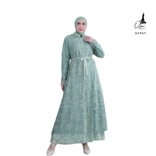 GAMIS OZIAS TILE BORDIR CHANTILY 03967 LD 105 I Gamis Kondangan Muslimah I Gamis Wisuda Wanita Nyaman Panjang