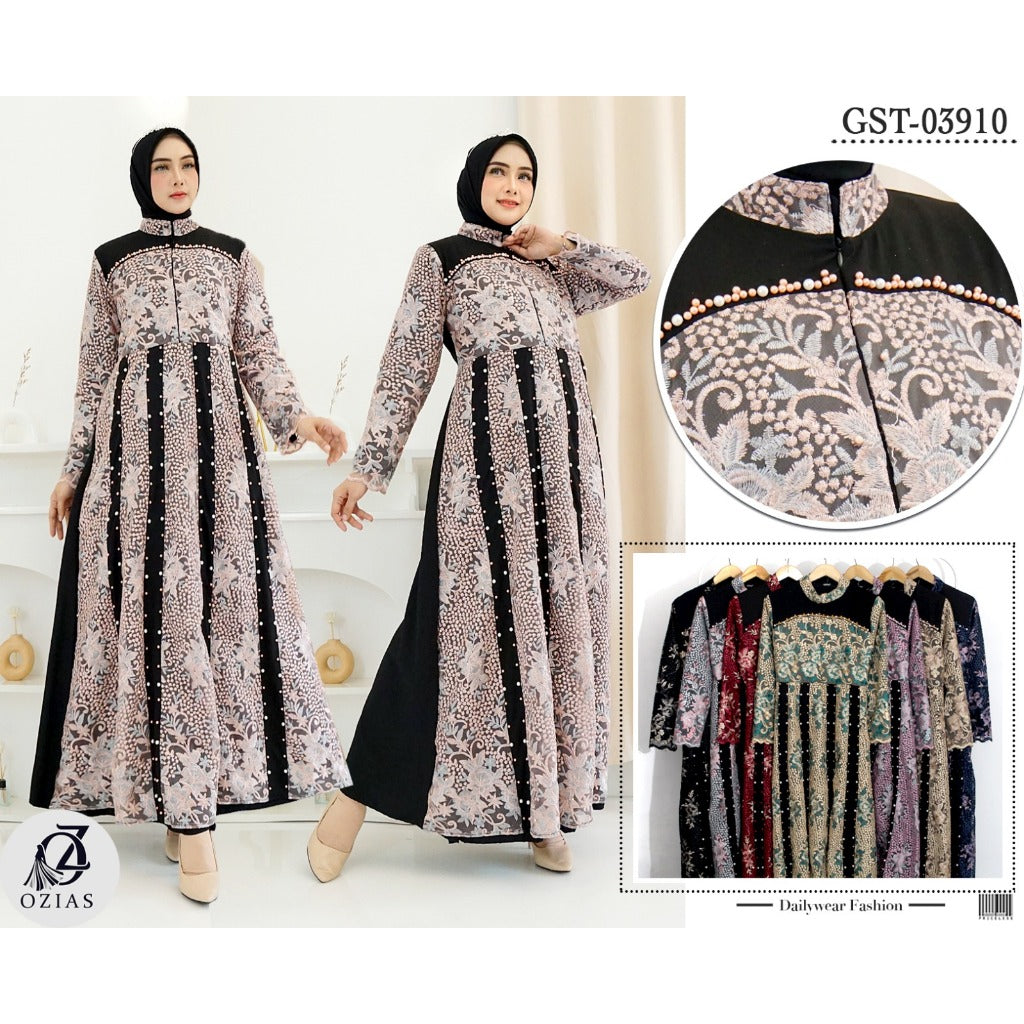 GAMIS OZIAS JETBLACK 03910 LD 105 I Gamis Kondangan Cantik I Gamis Pesta Muslimah Santai Panjang