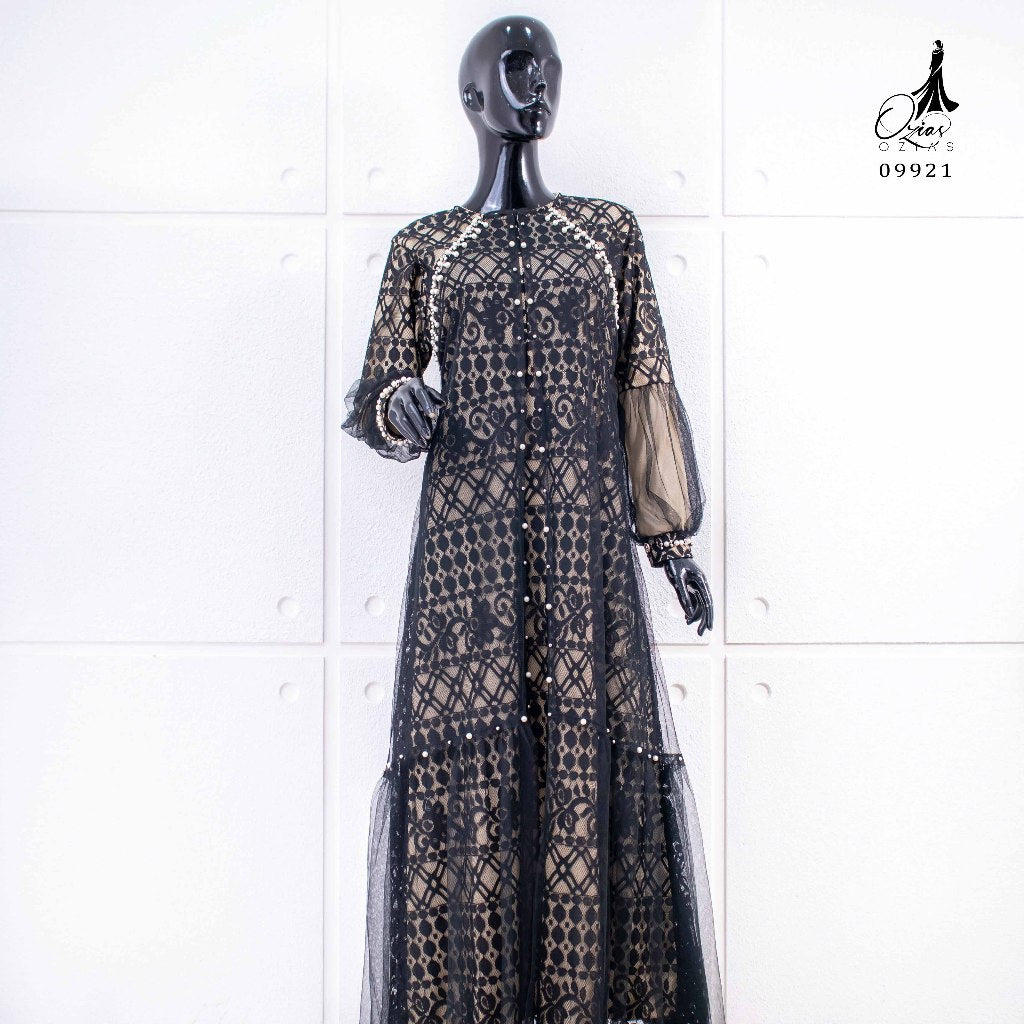 GAMIS OZIAS BROKAT FIMELA 09921 LD 105 & LD 120 I Gamis Mewah Pesta I Fashion Muslim Busui Friendly Fit Motif Nyaman Wanita Dress Panjang Santai Garis