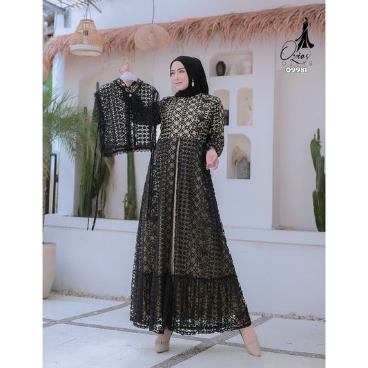 GAMIS OZIAS BROKAT FIMELA 09981 LD 105 I Gamis Fashion Muslimah I Busana Wisuda  Nyaman Panjang