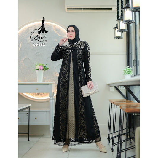 GAMIS OZIAS BROKAT JASMINE 09982 LD 105 I Gamis Kondangan Wanita I Gamis Remaja Wisuda Muslim Panjang