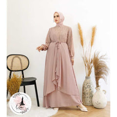 Ozias - Gamis Brokat Combi Ceruty 09818 Ld 105 I Gamis Muslimah Wanita I Gamis Kondangan Mewah