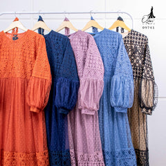 GAMIS OZIAS BROKAT FIMELA 09741 LD 105 & LD 120 I Gamis Tangan Balon I Gamis Kondangan Busui Friendly Nyaman Panjang Dress