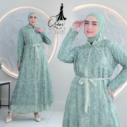 GAMIS OZIAS TILE BORDIR CHANTILY 03967 LD 105 I Gamis Kondangan Muslimah I Gamis Wisuda Wanita Nyaman Panjang