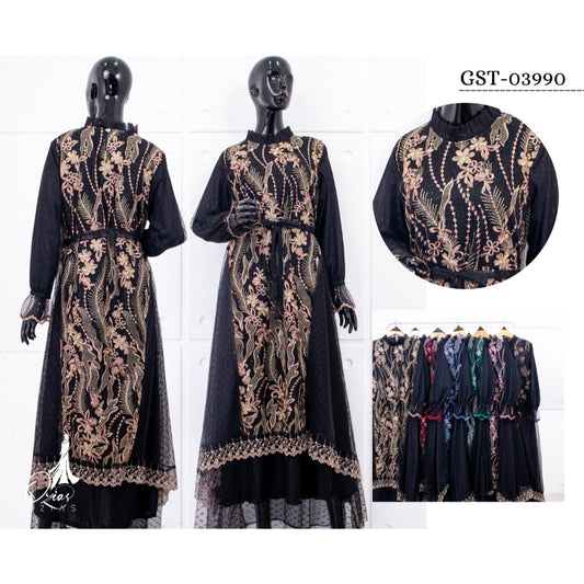 GAMIS OZIAS TILE BORDIR PREMIUM 03990 LD 105 I Gamis Rompi Wanita I Gamis Wisuda Muslimah  Motif Nyaman