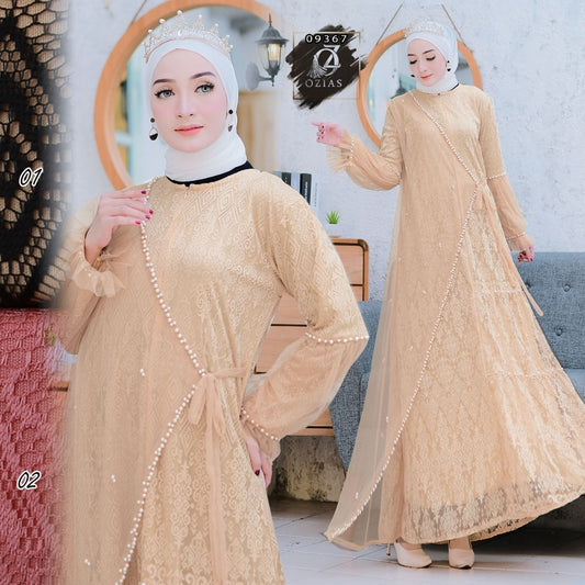 GAMIS OZIAS BROKAT FAMELLA 09367 LD 105 I Gamis Pesta Muslimah I Gamis Busui Friendly Motif Nyaman