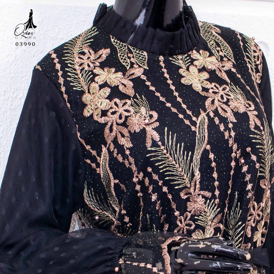 GAMIS OZIAS TILE BORDIR PREMIUM 03990 LD 105 I Gamis Rompi Wanita I Gamis Wisuda Muslimah  Motif Nyaman