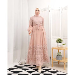 GAMIS OZIAS BROKAT FIMELA 09741 LD 105 & LD 120 I Gamis Tangan Balon I Gamis Kondangan Busui Friendly Nyaman Panjang Dress