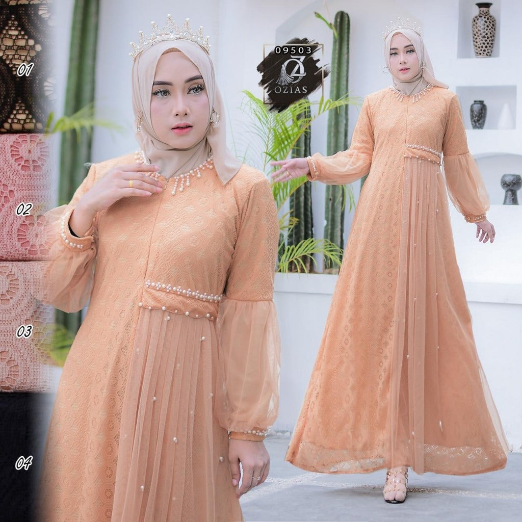 GAMIS OZIAS BROKAT 09503 LD 105 I Gamis Kondangan Fashion I Gamis Kondangan Busui Nyaman